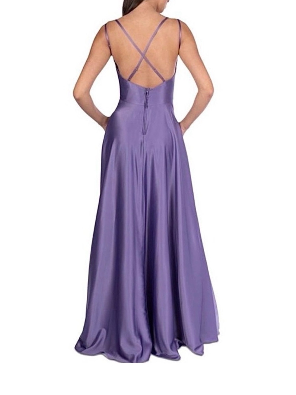 Lavender Satin V-Neck Evening Gown with Side Slit Open Back Juniors 5/6 - Picture 2 of 7
